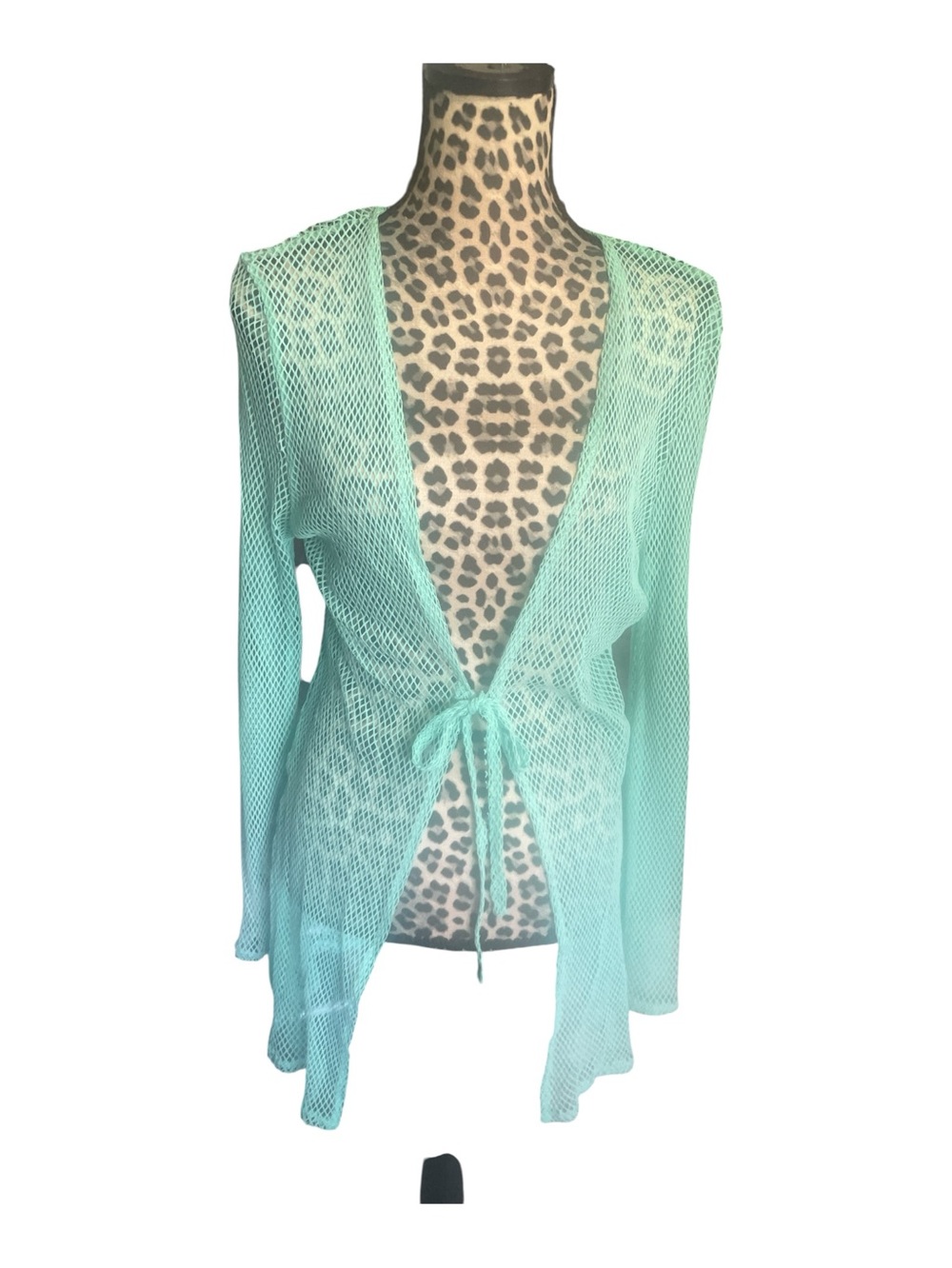 Lightweight Mint Green Mesh Tie-Front Cardigan